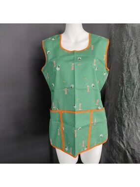 Vintagw Smock Apron Women Large Green Sewing Print Pocket Retro Art Granny Trad
